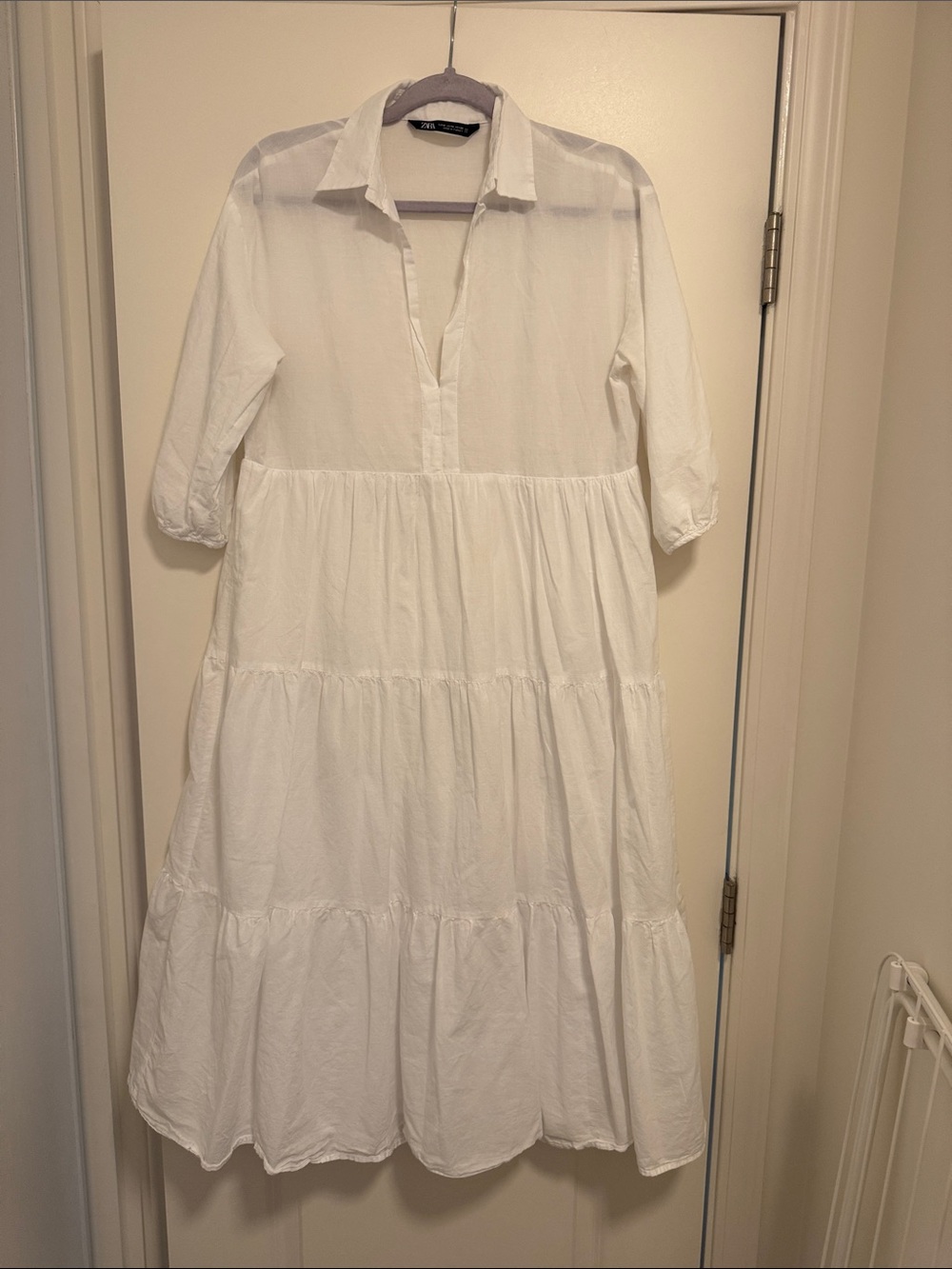 Zara Women’s White Tiered Shirt Dress Medium